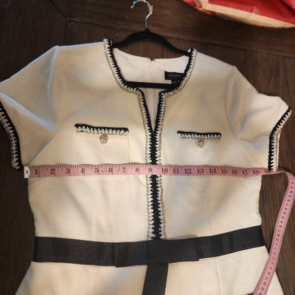Tahari ASL Contrast Trim Short Sleeve Dress Black & White Size 12- Small Spot - Picture 6 of 15